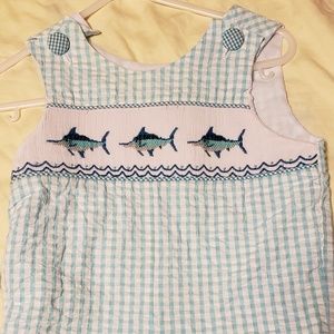 Southern Tots Smocked jonjon romper shortall